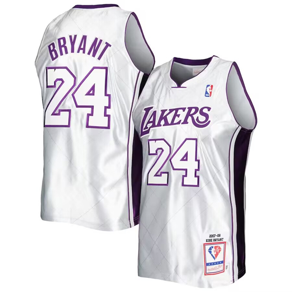Men's Los Angeles Lakers #24 Kobe Bryant Silver 2007-08 Hardwood Classics 75th Anniversary Mitchell & Ness Stitched Basketball Jersey Men's Los Angeles Lakers #24 Kobe Bryant Silver 2007-08 Hardwood Classics 75th Anniversary Mitchell & Ness Stitched Basketball Jersey